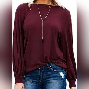 MAKARTHY Women's Long Puff Sleeve Boat Neck T-Shirts Tunic Top